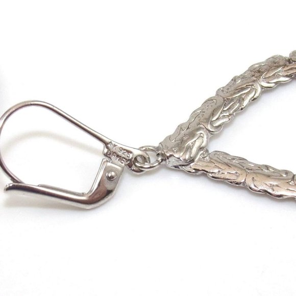 Signed AK Sterling Silver Byzantine Drop Dangle Pear Hoop Earrings - Picture 3 of 5